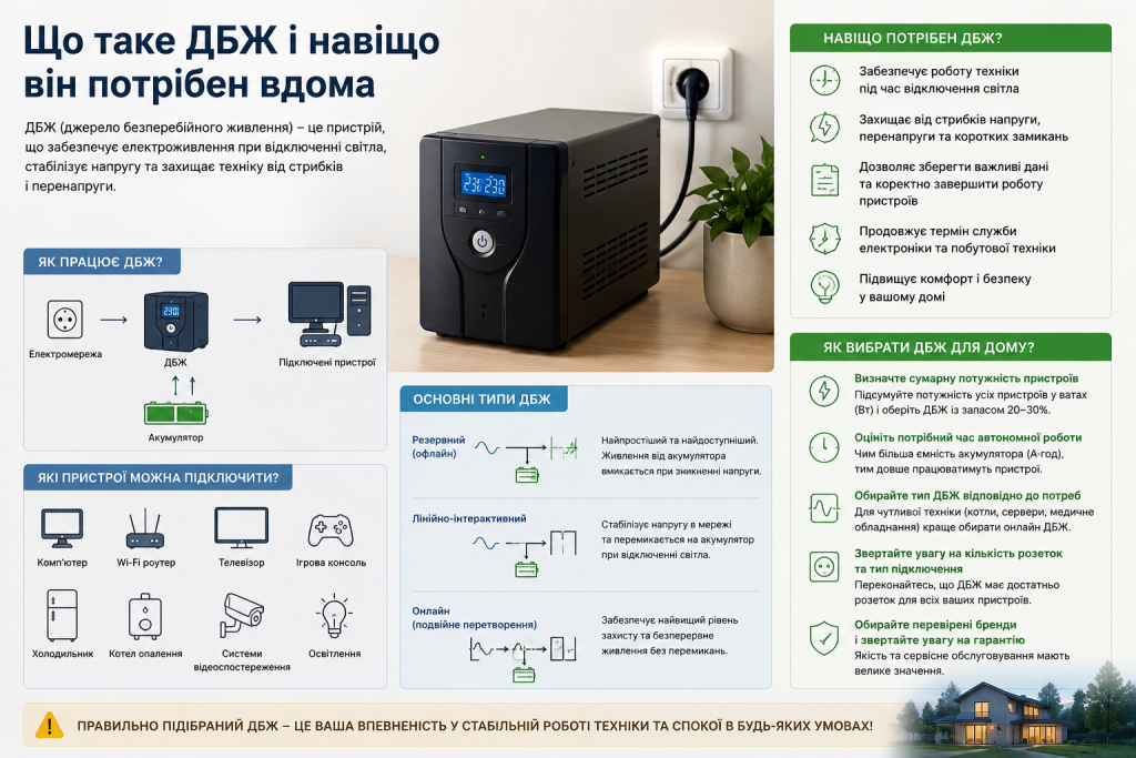Інфографіка про принцип роботи та вибір ДБЖ для дому