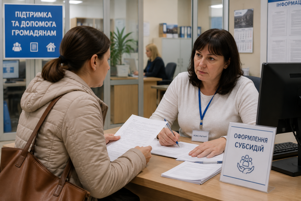 Жінка оформлює субсидію на комунальні послуги з консультантом