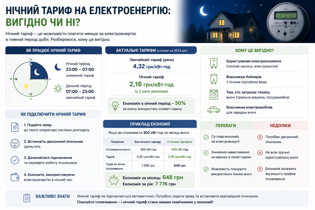 Інфографіка про нічний тариф на електроенергію та його переваги