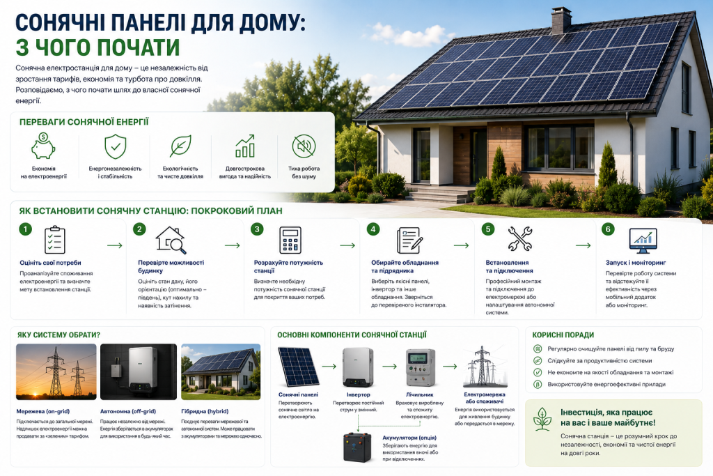 Інфографіка про встановлення сонячної електростанції для дому