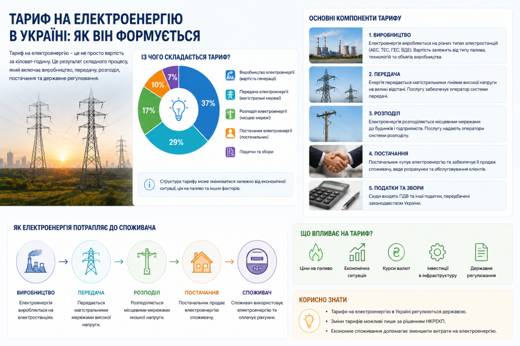 Інфографіка про структуру та формування тарифу на електроенергію