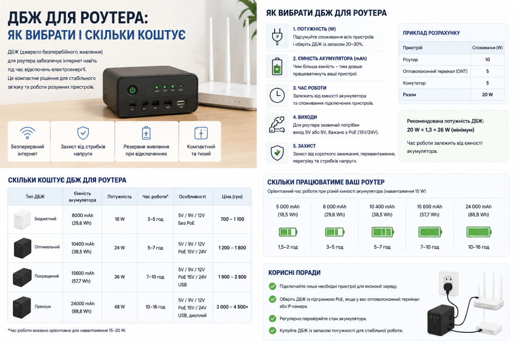 Інфографіка про вибір та вартість ДБЖ для роутера