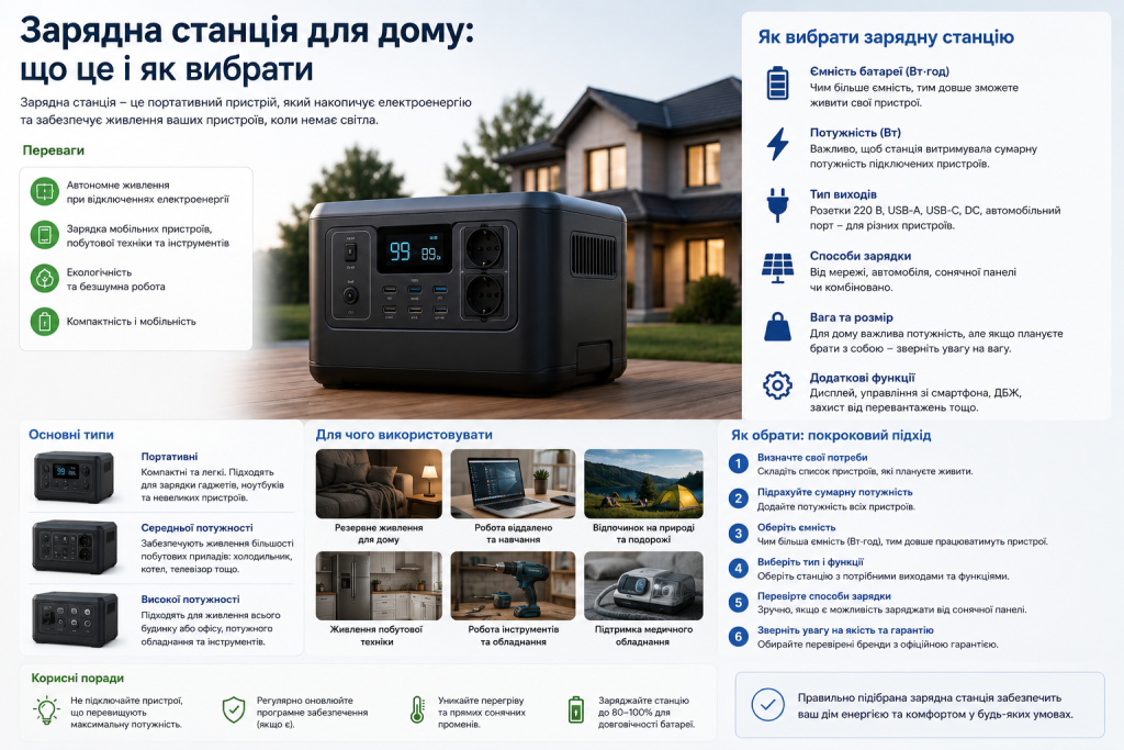 Інфографіка про вибір портативної зарядної станції для дому