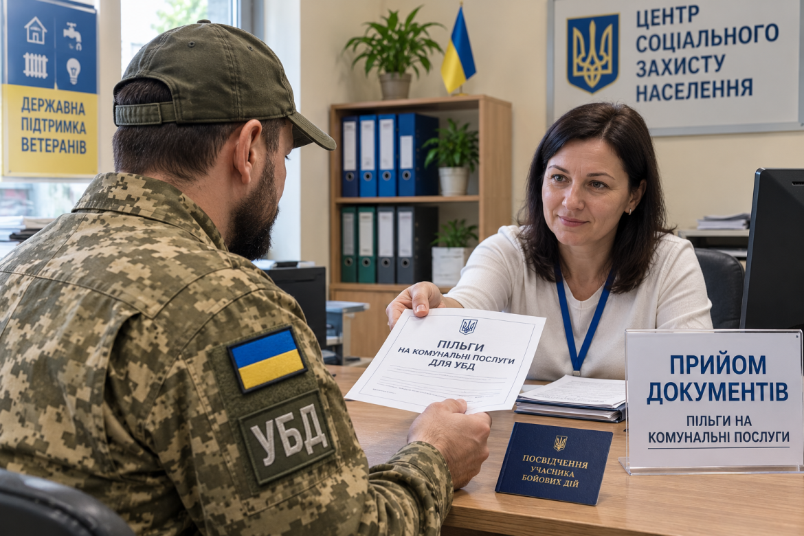 Ветеран звертається до Центру соціального захисту населення для оформлення пільг на оплату житлово-комунальних послуг за посвідченням УБД.